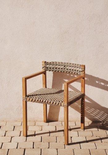 KAVE HOME Giverola stol, m. armln - syntetisk flet og natur teaktr