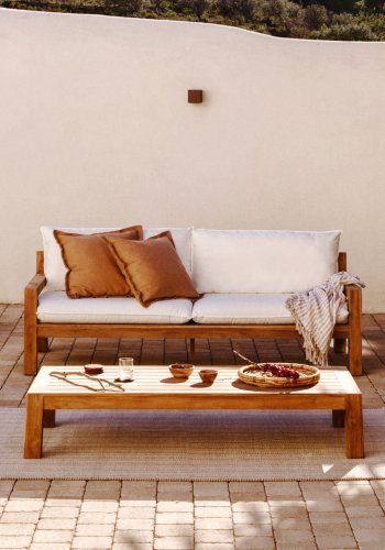 KAVE HOME Forcanera 3 pers. sofa, m. hvid hynde - brun teaktr