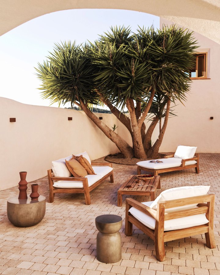 KAVE HOME Forcanera 3 pers. sofa, m. hvid hynde - brun teaktr