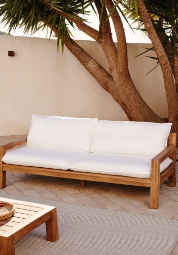 KAVE HOME Forcanera 3 pers. sofa, m. hvid hynde - brun teaktr