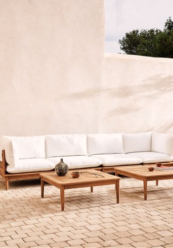 KAVE HOME Portitxol 2 hjrnelnestole, 2 lnestole og 2 sofaborde - natur teaktr (st med 6)