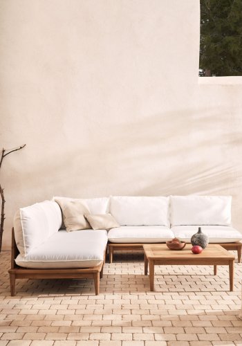 KAVE HOME Portitxol 1 hjrnelnestol, 4 modulre lnestole og sofabord - natur teaktr (st med 6)