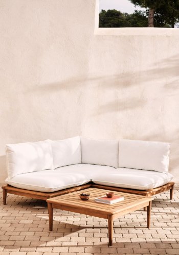 KAVE HOME Portitxol 1 hjrne lnestol, 2 modulre lnestole og sofabord - natur teaktr (st med 4)