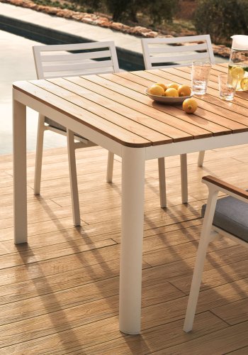 KAVE HOME Bona havebord, rektangulr - natur teaktr og hvid aluminium (200x100)