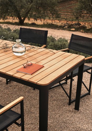 KAVE HOME Bona havebord, rektangulr - natur teaktr og sort aluminium (200x100)
