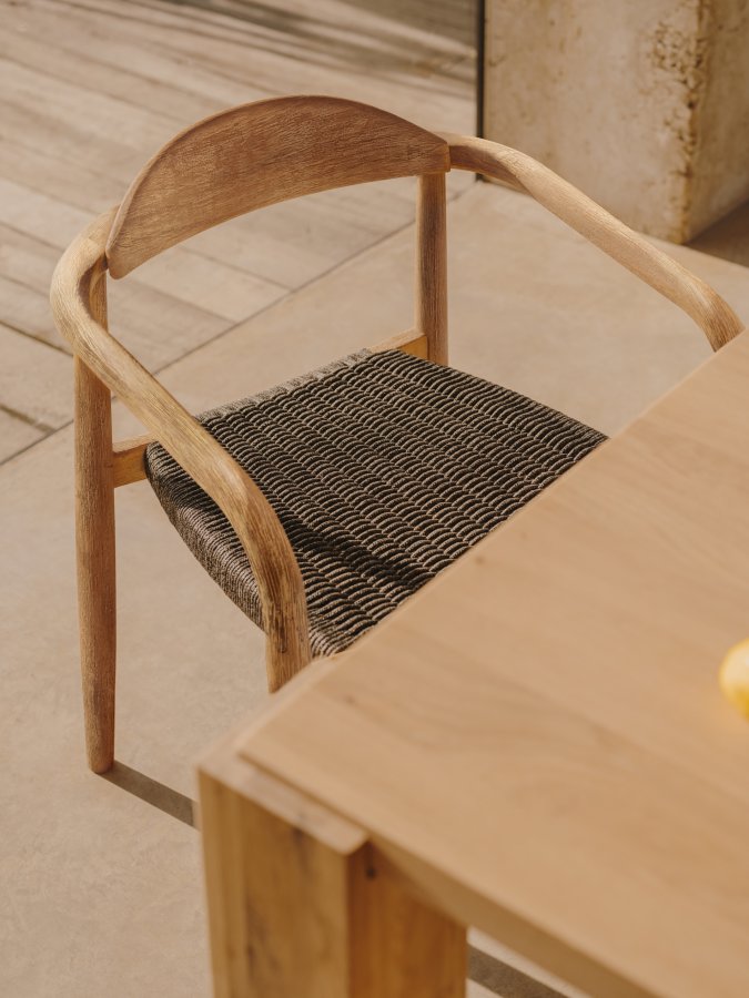 KAVE HOME Glynis armstol - mrkegr/natur polyester/eukalyptustr, m. armln