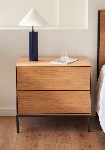 KAVE HOME Vedrana sidebord, m. 2 skuffer - natur egetrsfiner og sort stl (60x40)