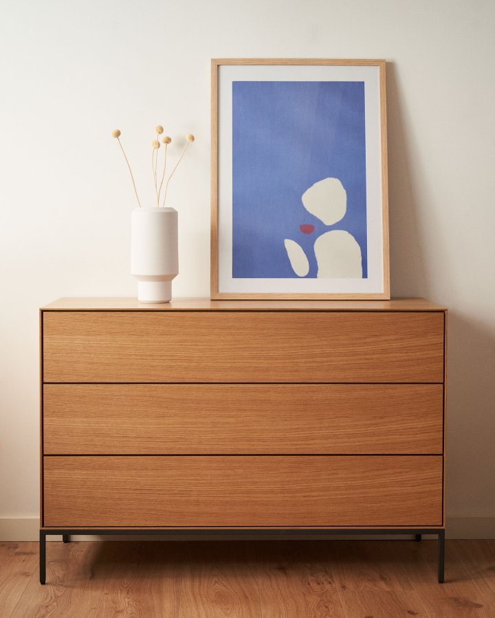 KAVE HOME Vedrana kommode, m. 3 skuffer - natur egefiner og sort stl