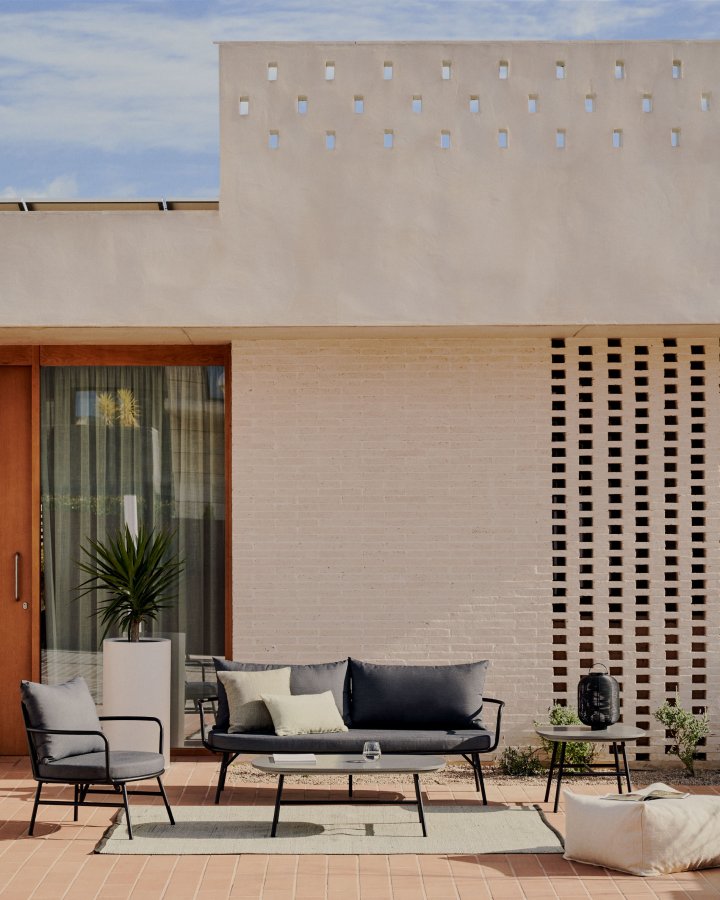 KAVE HOME Bramant lnestol, m. armln og stofhynder - sort stl