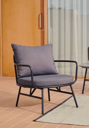 KAVE HOME Bramant lnestol, m. armln og stofhynder - sort stl