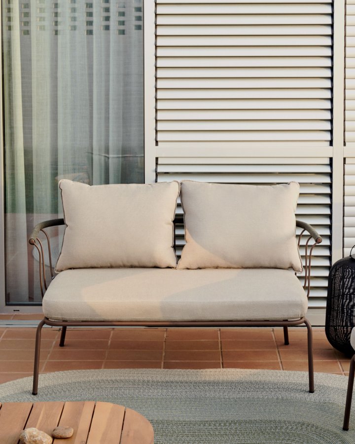 KAVE HOME Salguer havesofa, m. beige hynder - grn reb og brun stl