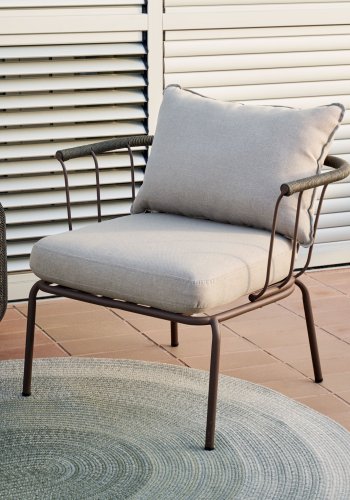 KAVE HOME Salguer udendrs lnestol, m. beige hynder - grn reb og brun stl