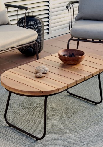 KAVE HOME Salguer havebord, oval - natur akacietr og brunt stl (100x50)