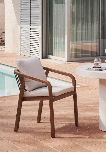 KAVE HOME Malaret havestol, m. armln og hynder - natur eukalyptustr og beige snor