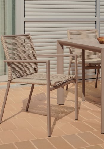 KAVE HOME Culip havestol, m. armln - beige reb og brun aluminium