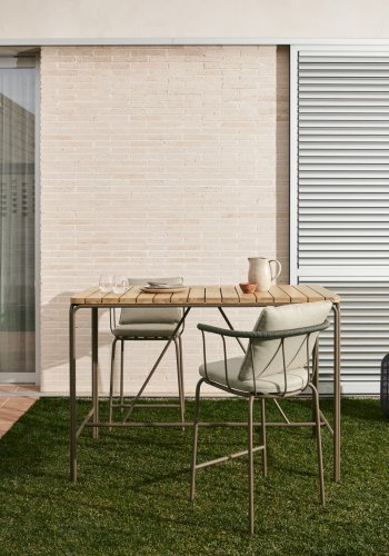 KAVE HOME Salguer udendrs barbord, rektangulr - natur akacietr og brunt stl (140x70)