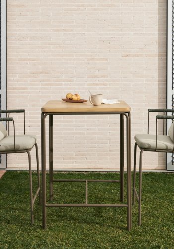 KAVE HOME Salguer udendrs barbord, kvadratisk - natur akacietr og brunt stl (70x70)