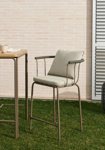 KAVE HOME Salguer udendrs barstol, m. beige hynder - grn reb og brun stl