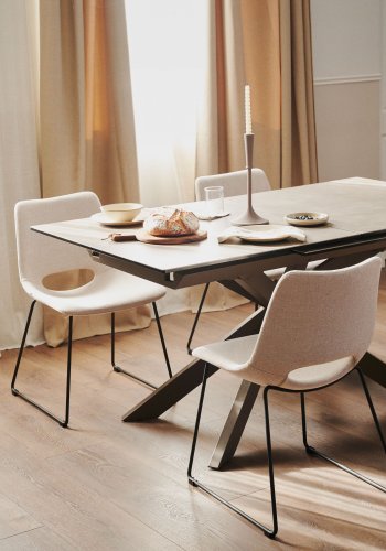 KAVE HOME Atminda spisebord, m. udtrk - glas og gr porceln samt sort stl (160(210)x90)