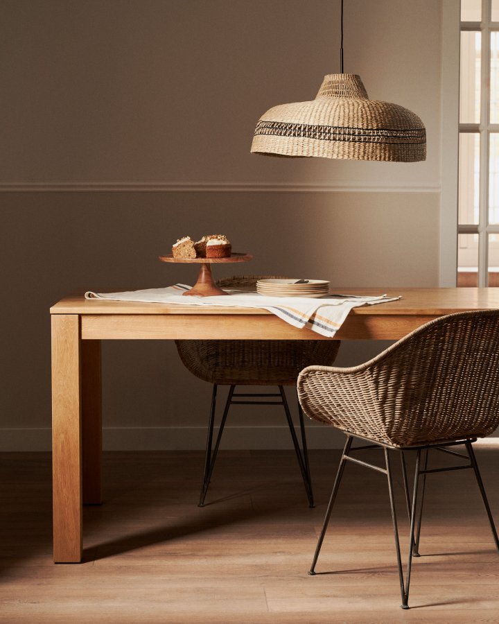 KAVE HOME Charley spisebordsstol - natur/gr rattan/metal, m. armln 