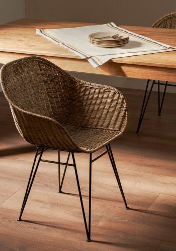 KAVE HOME Charley spisebordsstol - natur/gr rattan/metal, m. armln 