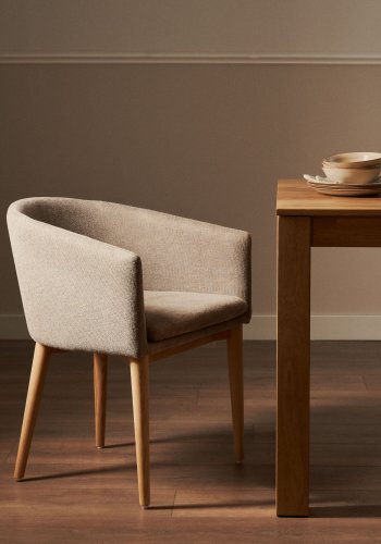 KAVE HOME Harlan spisebordsstol, m. armln - brun chenille stol og natur asketr