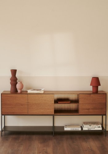 KAVE HOME Vedrana sknk, m. 3 lger og 5 hylder - brun valnddefiner og sort stl