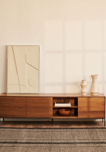 KAVE HOME Vedrana TV-bord, m. 3 lger og 4 hylder - brun valnddefiner og sort stl (195x40)