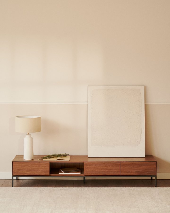 KAVE HOME Vedrana TV-bord, m. 3 skuffer og 1 rum - brun valnddefiner og sort stl (195x40)