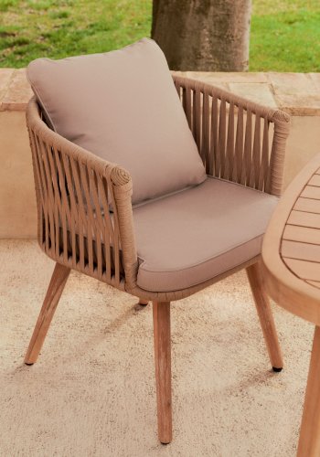 KAVE HOME Hemilce lnestol, m. armln og stofhynder - beige polyethylen og natur akacietr