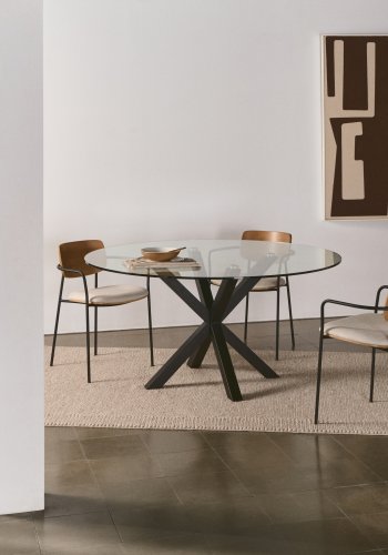 KAVE HOME rund Arya spisebord - klar glas og sort stl (119)