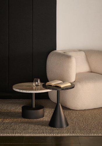 KAVE HOME rund Melano sidebord - sort terrazzo/metal (40) 