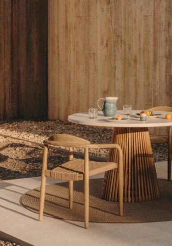 KAVE HOME Glynis havestol m. armln - beige reb og natur eukalyptustr