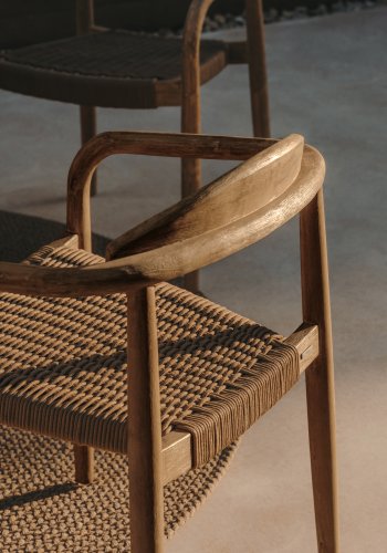 KAVE HOME Glynis havestol m. armln - beige reb og natur eukalyptustr