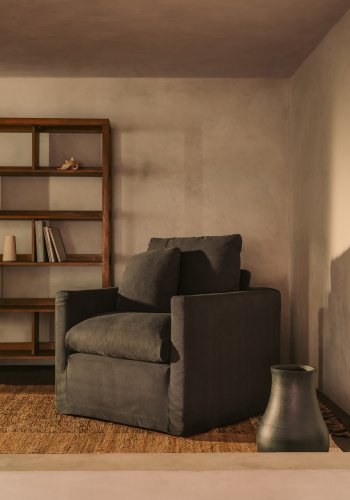 KAVE HOME Nora lnestol med aftageligt betrk og gr antracit hr- og bomuldspude 92 cm