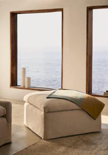 KAVE HOME Zenira fodsttte med aftageligt betrk og beige bomulds- og hrpude, 90 x 90 cm