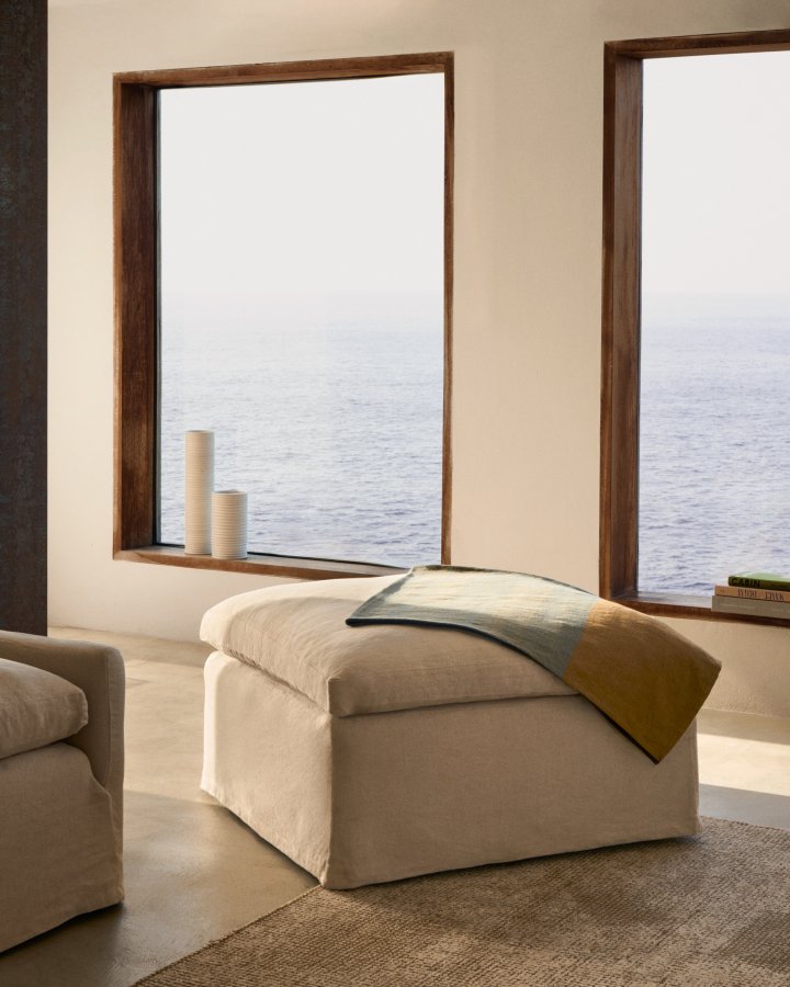 KAVE HOME Zenira fodsttte med aftageligt betrk og beige bomulds- og hrpude, 90 x 90 cm