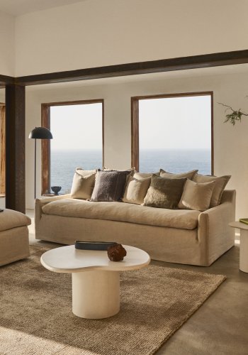 KAVE HOME Zenira sofa med aftageligt betrk og beige hynder i bomuld og hr, 230 cm