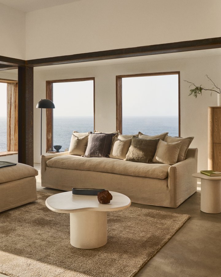 KAVE HOME Zenira sofa med aftageligt betrk og beige hynder i bomuld og hr, 230 cm