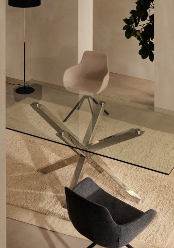 KAVE HOME Argo spisebord, rektangulr - klar glas og slv stl (180x100)