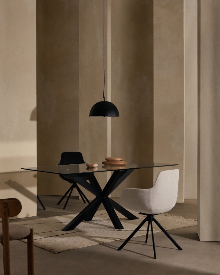 KAVE HOME Arya spisebord - klar glas og sort stl (200x100)