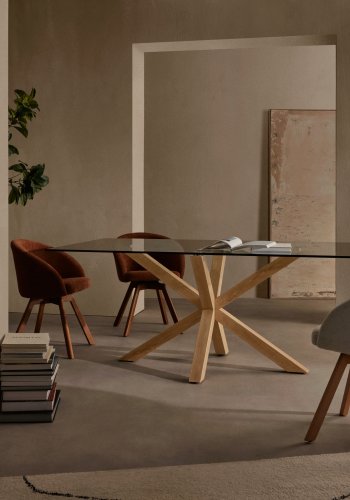 KAVE HOME Arya spisebord - klar glas og natur stl (180x100)