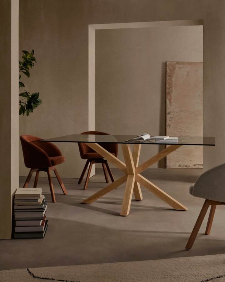 KAVE HOME Arya spisebord - klar glas og natur stl (160x90)