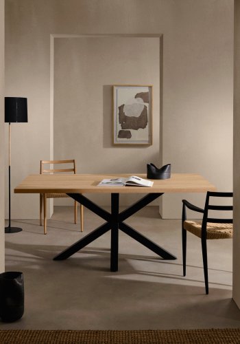 KAVE HOME Argo spisebord, rektangulr - natur melamin og sort stl (200x100)