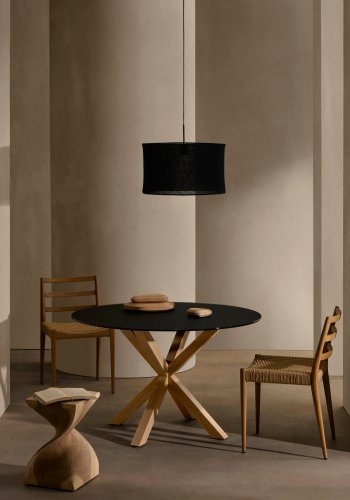 KAVE HOME Argo spisebord, rund - matteret sort glas og stl med trfinish (120)