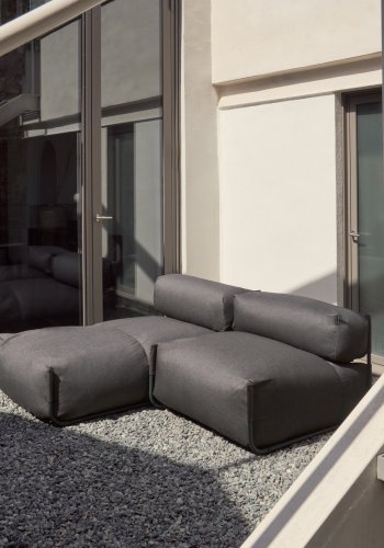 KAVE HOME Square chaiselong modul til havesofa - m. rygln - mrkegr stof, sort aluminium (165x101) 