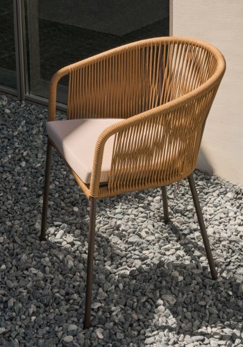 KAVE HOME Yanet spisebordsstol, m. stofhynde - beige reb og stl