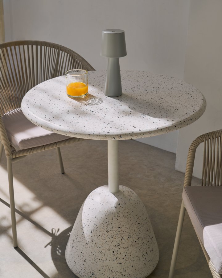 KAVE HOME Saura Bord i hvid terrazzo med hvid terrazzo plade, 75 x Ã˜70