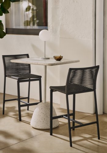 KAVE HOME Saura hjbarbord i hvid terrazzo med hvid terrazzoplade, 95 x 70 x 70 cm