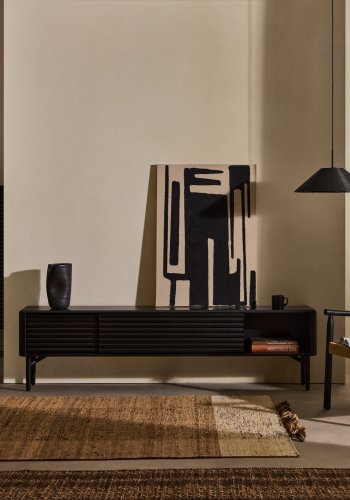 KAVE HOME Lenon tv-skab, 2 lger i massivt tr og sort egefiner 200x57 cm FSC Mix Credit